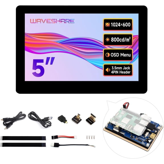 5inch High-Brightness Touch Screen, Compatible with 5/4B/3B/Zero/Zero W/Zero 2W/Pico/Pico W/Pico WH, Supports Windows 11/10/8.1/8/7 and Jetson Nano, Wide-Bezel Capacitive Touch