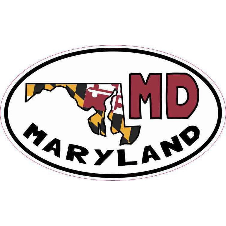 Maryland MD White State Oval Vinyl Decal - 3" X 2" Bumper Sticker For Car Window, Laptop, Etc.
