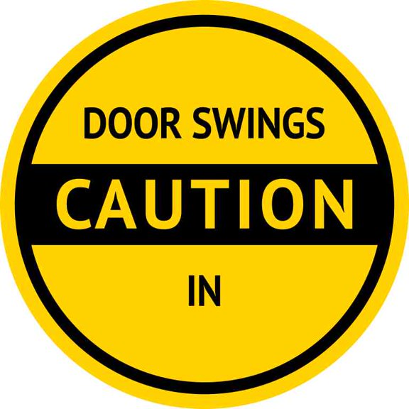 5inx5in Caution Door Swings In Sticker Vinyl Business Sign Decal
