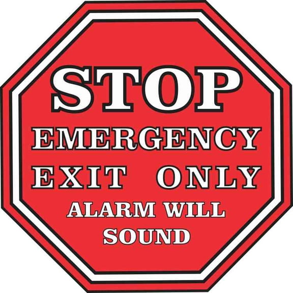 5inx5in Stop Emergency Exit Only Alarm Will Sound Sticker Vinyl