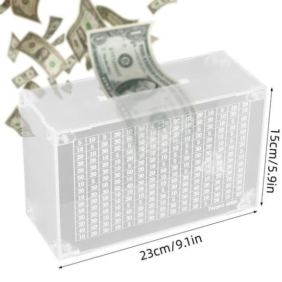 5k Smash Box for Money, 5k Savings Challenge Box, Cash Vault Wooden Money Saving Box for 5000 Money Saving,Piggy Money Bank for Adult Cash Savings