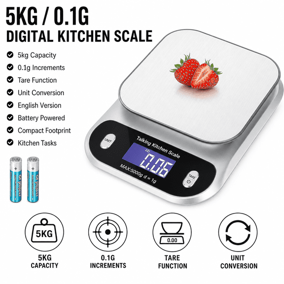 5kg / 0.1g Digital Kitchen Scale with Tare and Unit Conversion