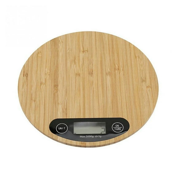 5kg/1g Round Bamboo Baking Scale Wood LED Display Electronic Kitchen Portable Weight Scale Food Scale Food Weight Measurement - High Precision