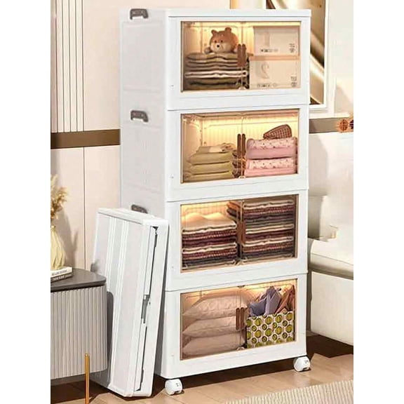 5layers Extra Large Storage Cabinet, Multi-Tier Foldable Storage Box With Doors, Stackable Storage Containers For Shoes Sundries Books Clothes, Household Storage Organizer For Closet, Wardrobe