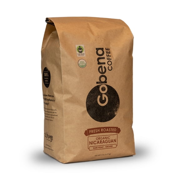 5lb Fair Trade Organic Nicaraguan Ground Dark Roast Coffee, 100% Arabica Specialty Coffee, 80 ounces, 5 pounds, Bulk Coffee