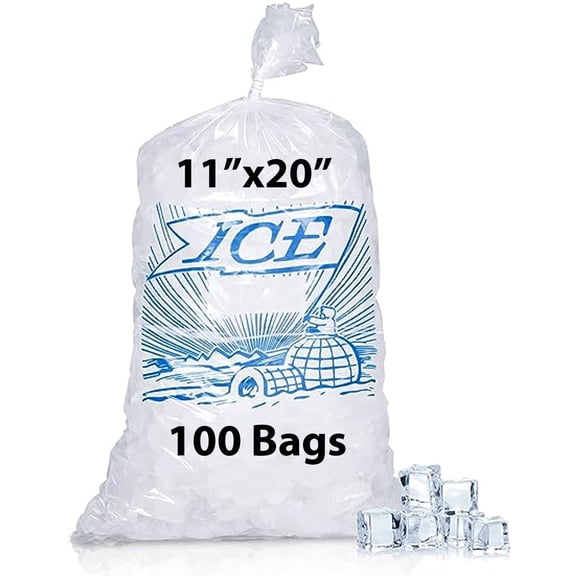 5lb Metallocene Ice Bag - 11"x20" & (100 Bags) 1.5Mil Printed Ice Bag - Heavy-Duty Plastic Ice Bags - Convenient Bulk Pack for Ice Storage and More