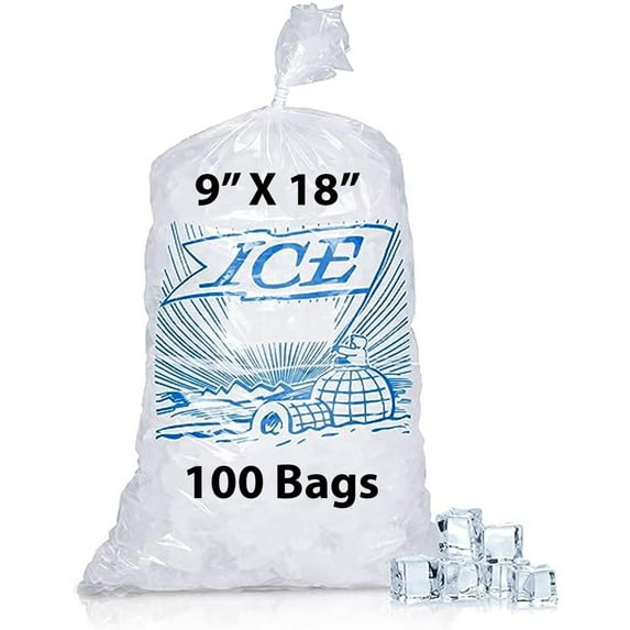 5lb Metallocene Ice Bag - 9"x18" & (100 Bags) 1.2Mil Printed Ice Bag - Heavy-Duty Plastic Ice Bags - Convenient Bulk Pack for Ice Storage and More