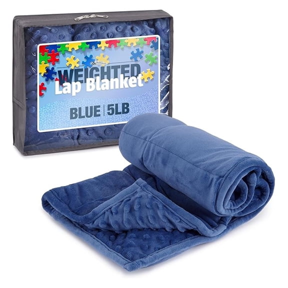 5lb Weighted Blanket for (Blue) 19x22 Inch, Plush Minky Weighted Lap Pad with Travel Bag for Ages 4-10