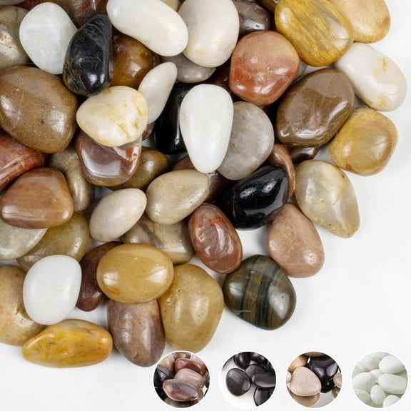 5lbs Pebbles for Indoor Plants, 1-2Inch Mixed Color Natural River Rocks for Aquarium, High Polished Decorative Stones for Vase Filler Fish Tank Landscaping Garden