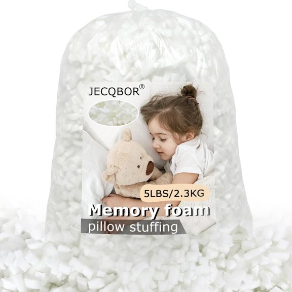 5lbs Shredded Memory Foam Filling with Premium Polyester Fiber Fill for Bean Bag Filler, Pillow Stuffing, Dog Bed, Soft Refill Refluff Foam Filler for Cushions, Pillows, Arts Crafts, Stuffed Animals