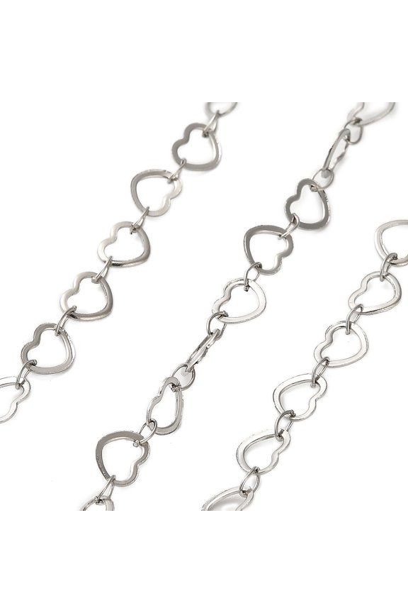 5m 304 Stainless Steel Heart Link Chains Heart Soldered Stainless Steel Color 5x6.5x0.5mm