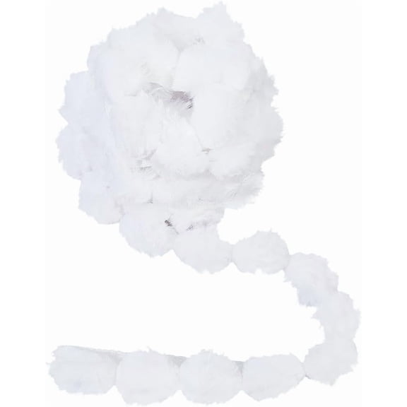 5m*30mm Fuzzy Pom Pom Wired Trim Ribbon Lace White Christmas Fur Pompom Ball Ball Plush Ball DIY Craft Sewing Trim Boho Ribbons