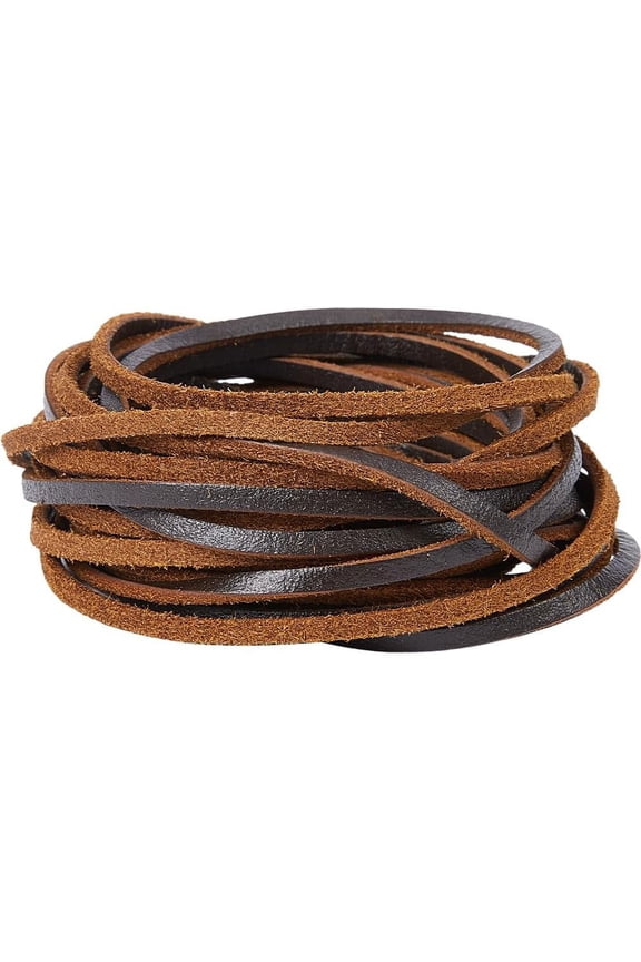 5m*3mm*2mm Genuine Leather Rope Flat Leather Cord Cowhide Strings Braiding Thread for Bracelets Necklace Jewelry Making Keychains Lace Workshop DIY Crafts Saddle Brown
