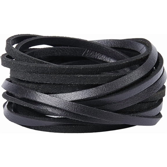 5m*4mm*2mm Black Leather Strips Flat Leather Cord Cowhide String Braiding Leather Thread Rope for DIY Crafts Necklace Bracelets Anklet Keychains Jewelry Making Lace Beading Supplies