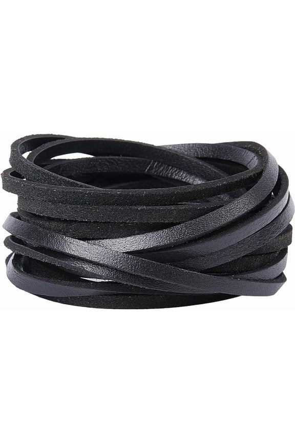5m*4mm*2mm Black Leather Strips Flat Leather Cord Cowhide String Braiding Leather Thread Rope for DIY Crafts Necklace Bracelets Anklet Keychains Jewelry Making Lace Beading Supplies