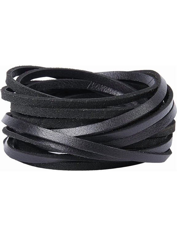 5m*4mm*2mm Black Leather Strips Flat Leather Cord Cowhide String Braiding Leather Thread Rope for DIY Crafts Necklace Bracelets Anklet Keychains Jewelry Making Lace Beading Supplies