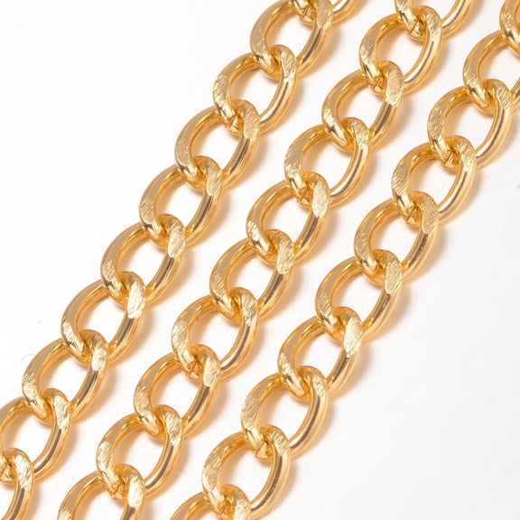 5m Aluminium Twisted Curb Chains Diamond Cut Chains with Spool Unwelded Faceted Golden 10x6.5x1.8mm about 16.4 Feet(5m)/roll