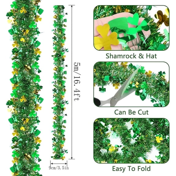 5m Cross-Border Lrish Day Party Decorations, Clover Frilly Strips, St. Patrick's Day Atmosphere Decoration Strips, Suitable For Lrish-Themed Parties And Home Décor.