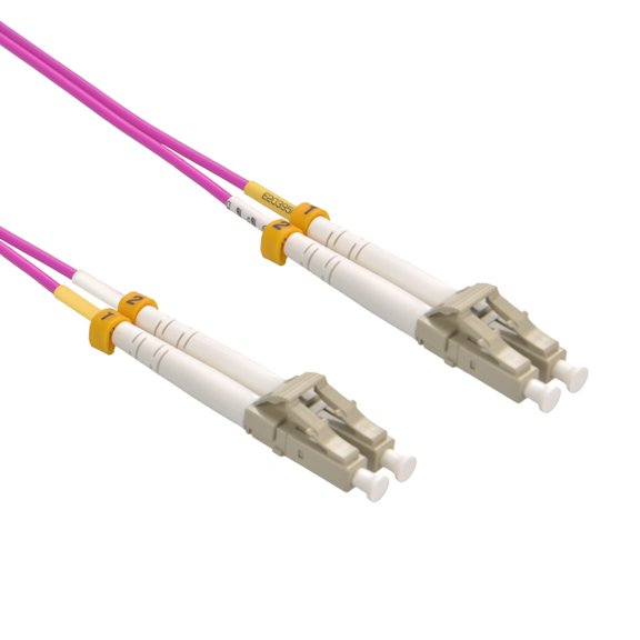 5m LC/UPC-LC/UPC OM4 Multimode Duplex OFNR Erika Violet Fiber Optic Patch Cable (20 Pack)