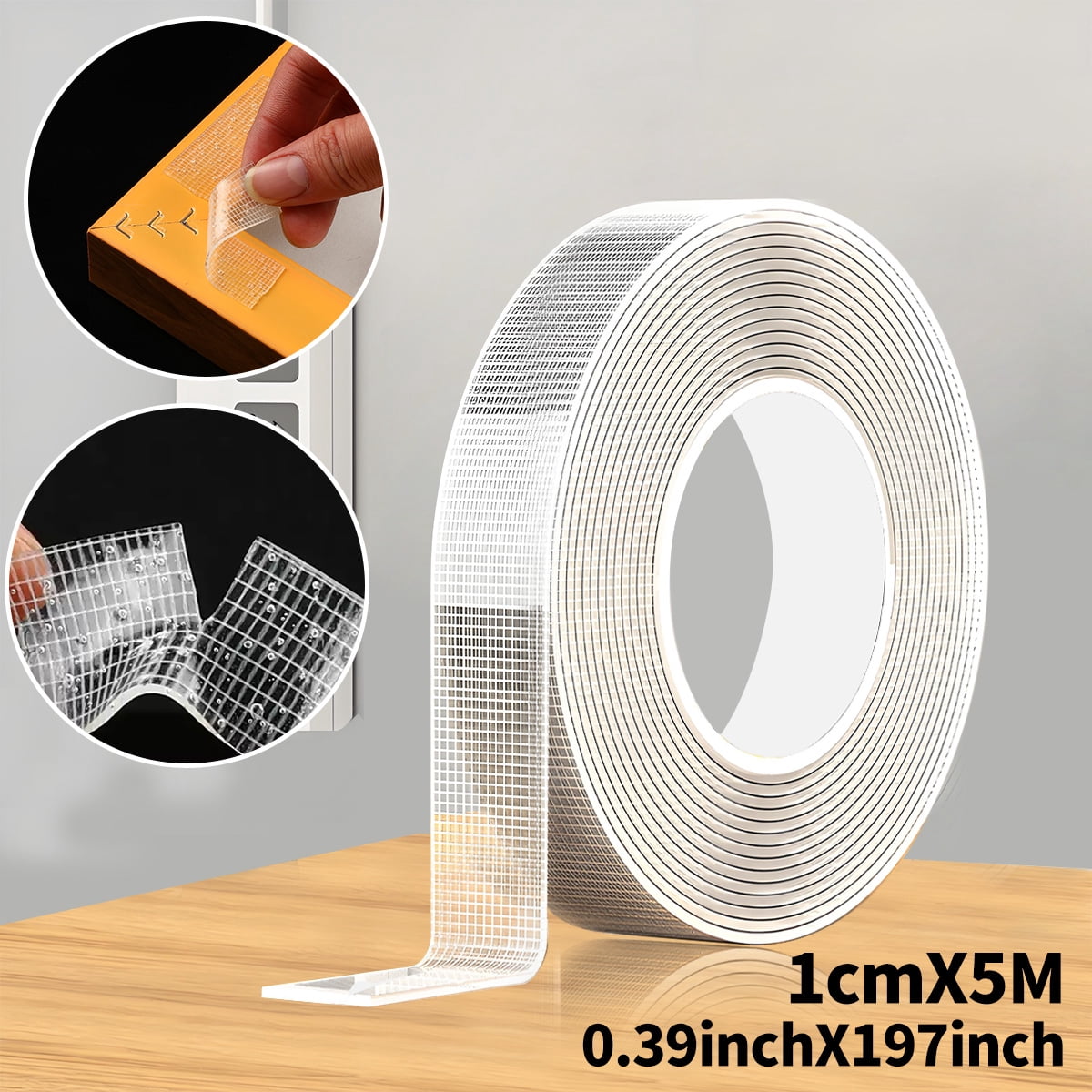 5m Nano Double-Sided Adhesive Tape - Ultra-Strong adhesion， Clear, Removable & Waterproof - Heavy-Duty, Extra Sticky Strip for E