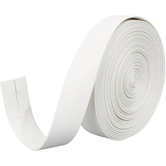 5m PU Leather Trimming Tape White PU Leatherette Strap 20mm Wide Flat Leather Cord String 1mm Thick Lambskin Texture PU Leatherette Strap