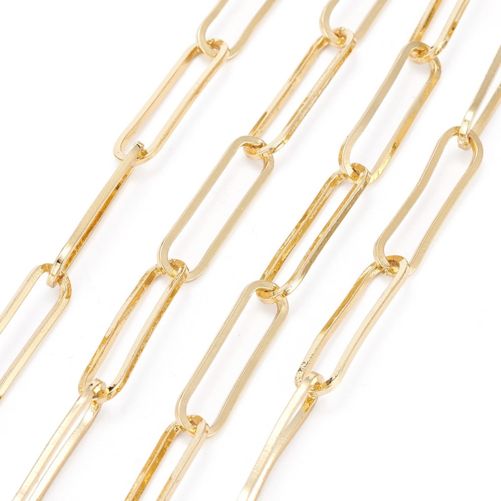 5m Soldered Brass Paperclip Chains Flat Oval Drawn Elongated Cable ...