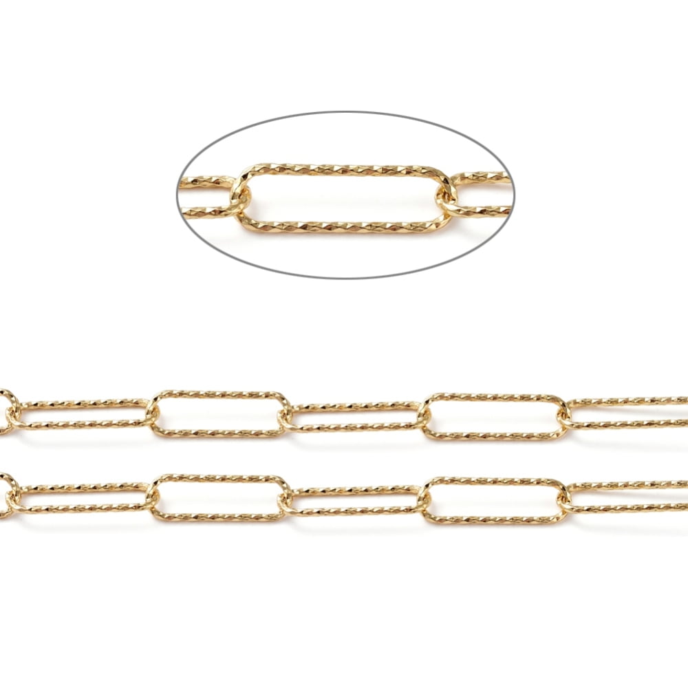 5m Soldered Textured Brass Paperclip Chains Drawn Elongated Cable