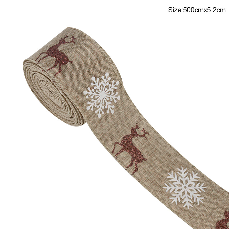5m/roll Merry Christmas Tree Car Elk Printed Burlap Ribbons For Gift Wrapping Xmas New Year Decoration Handmade Wreath Bows