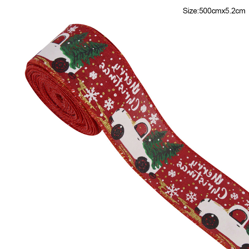 5m/roll Merry Christmas Tree Car Elk Printed Burlap Ribbons For Gift Wrapping Xmas New Year Decoration Handmade Wreath Bows