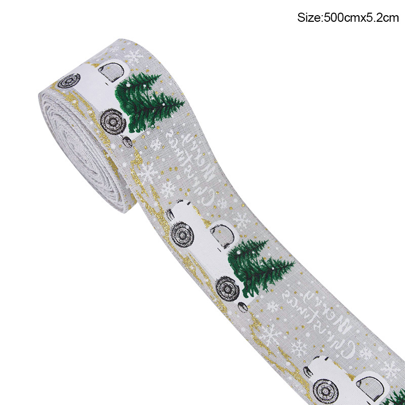 5m/roll Merry Christmas Tree Car Elk Printed Burlap Ribbons For Gift Wrapping Xmas New Year Decoration Handmade Wreath Bows