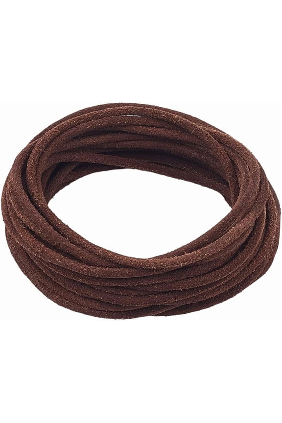 5m x 2.5mm Genuine Round Leather Cord Frosted Leather String Coconut Brown Top Grain Cowhide Rope Yak Hide Suede Braiding Threads for DIY Crafts Bracelet Necklace Keychains Jewelry Making