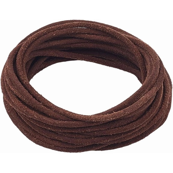 5m x 2.5mm Genuine Round Leather Cord Frosted Leather String Coconut Brown Top Grain Cowhide Rope Yak Hide Suede Braiding Threads for DIY