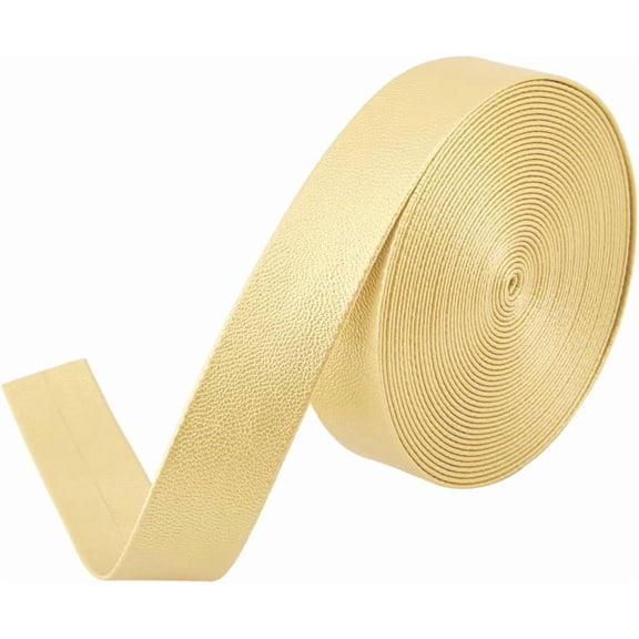 5m x 20mm Foldover Leather Strips Gold Flat Leather Cord PU Edge Trimming 1mm Thick Lambskin Texture Leatherette Straps Thread