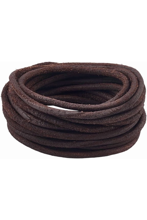 5m x 4mm Round Leather String Top Grain Genuine Leather Cord Coconut Brown Frosted Cowhide Rope Natural Yak Hide Suede Braiding Threads for Bracelet Necklace Jewelry Making DIY Crafts DIY