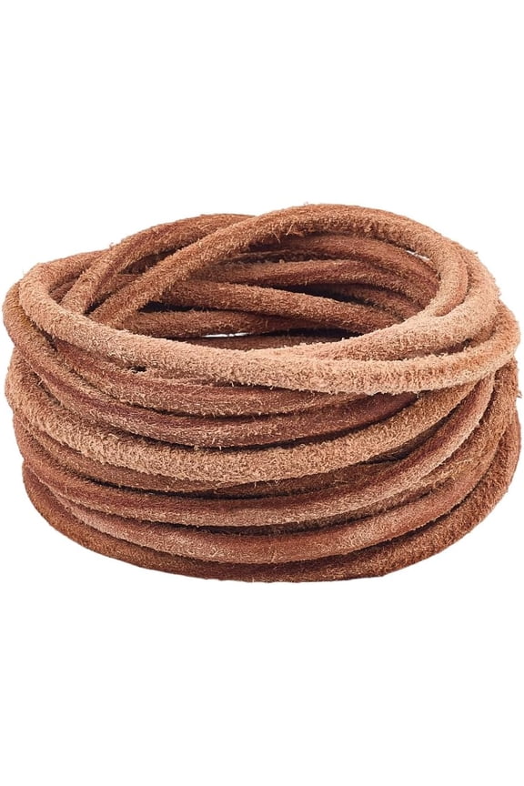 5m x 5.5mm Frosted Cowhide Rope Genuine Leather Cord Round Leather String Sienna Natural Yak Hide Braiding Threads for Bracelet Necklace Keychains Shoelace Jewelry Making DIY Crafts