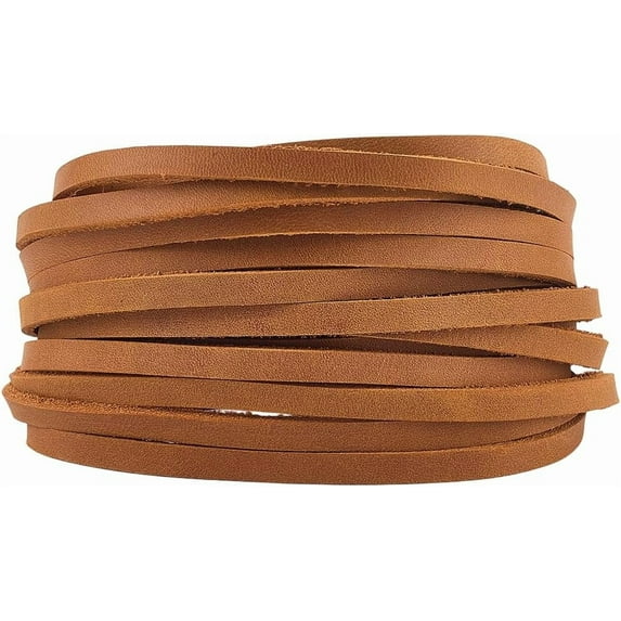 5m x 5mm x 2mm Genuine Flat Leather Cords Crazy Horse Leather Strips Top Grain Cowhide String Braiding Thread Rope for DIY Crafts Necklace Bracelets Keychains Jewelry Making Dark Goldenrod