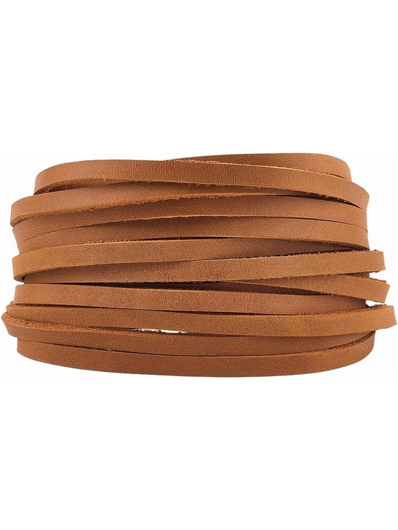 5m x 5mm x 2mm Genuine Flat Leather Cords Crazy Horse Leather Strips Top Grain Cowhide String Braiding Thread Rope for DIY Crafts Necklace Bracelets Keychains Jewelry Making Dark Goldenrod