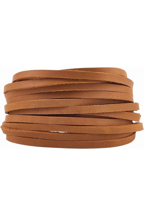 5m x 5mm x 2mm Genuine Flat Leather Cords Crazy Horse Leather Strips Top Grain Cowhide String Braiding Thread Rope for DIY Crafts Necklace Bracelets Keychains Jewelry Making Dark Goldenrod
