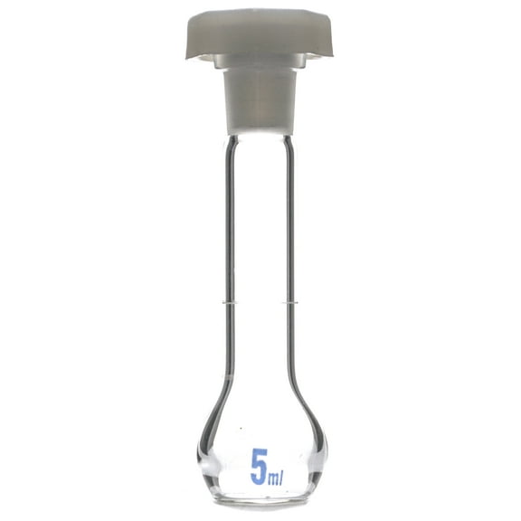 5mL Class A Volumetric Flask with Acid Proof Polypropylene Stopper, Borosilicate 3.3 Glass - Eisco Labs