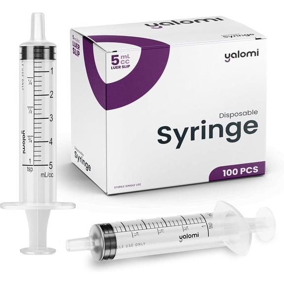 5mL Luer Slip Syringe (No Needle) | Sterile & Individually Wrapped | Professional, Industrial & Personal Use | 100 Pack