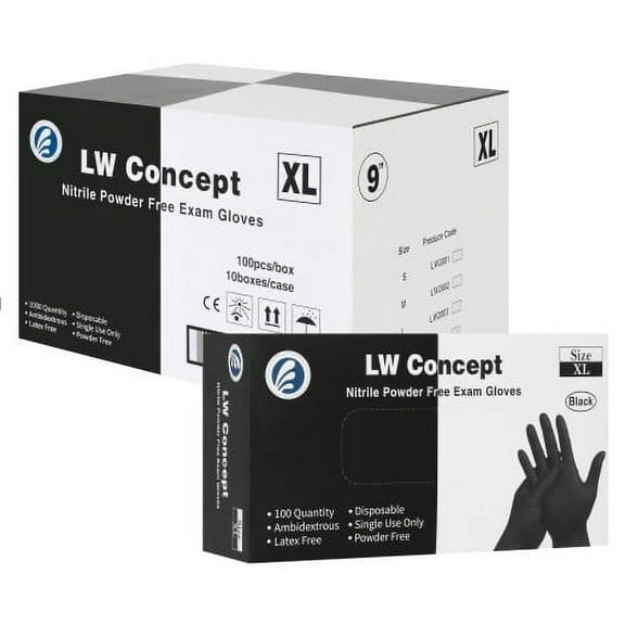 5mil Black Nitrile Glove Case (10 boxes, 1000 count) - Extra Large