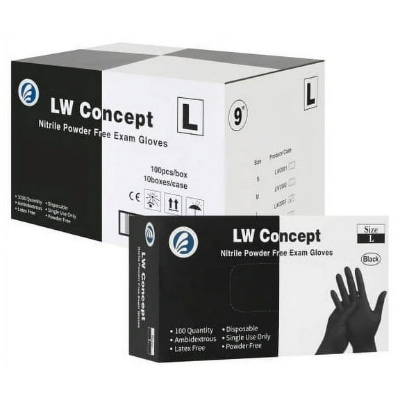 5mil Black Nitrile Glove Case (10 boxes, 1000 count) - Large