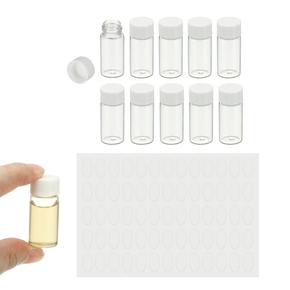 5ml Clear Glass Vials, 10Pcs Sample Vials with Screw Cap Reagent Media Bottle with Labels Leak-Proof Liquid Sample Glass Vial for Lab Laboratory