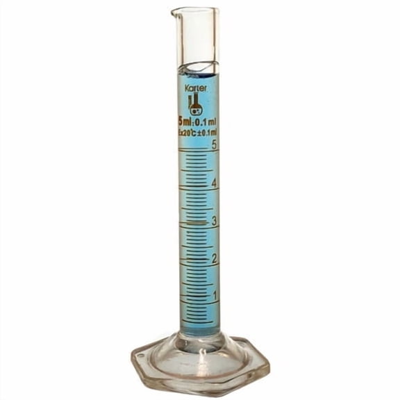 5ml, Graduated Cylinder, Borosilicate 3.3 Glass, Single Metric Scale, Karter Scientific 246D2 (Single)
