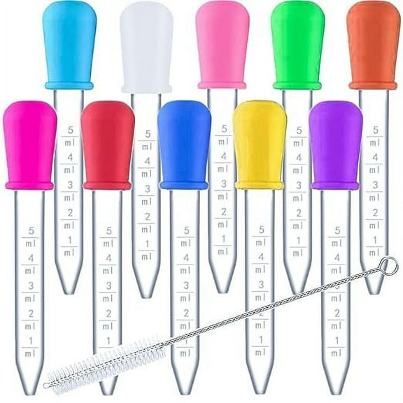 5ml Liquid Droppers Medicine Silicone and Plastic Pipettes Eye Dropper with Bulb Tip for Kids Candy Molds (8、10 Pack)
