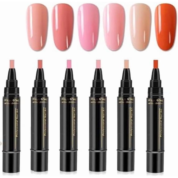 5ml Nail Polish Pens Set 6 Colors,Nail Polish Pens Quick Dry Nail Art Pens,No UV Lamp Needed,Water Based Nail Art Paint,Easy Control Brush Tip for Women DIY Manicure