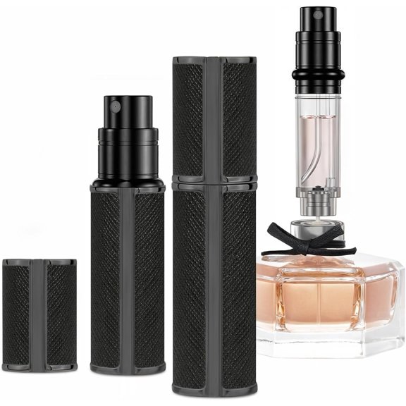 5ml Perfume Bottle, AG00BK Leather Refillable Dispenser Bottom Fill Scent Container, Portable and Leak-proof Suitable for Traveling & Outgoing (Black)