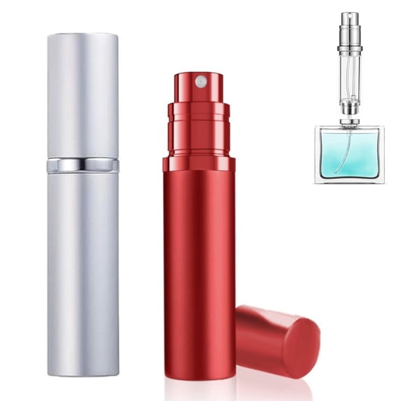 5ml Perfume Spray Atomizer Bottle, Boriyuan 2 Pcs Mini Travel Refillable Bottle Portable Atomizer Spray for Women Men (Red + Silver)