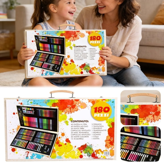 5ml School Opening Season 180 Wood Box Set Of Drawing Tools Children's Watercolor Pen Set Box, 180pc Art Supply Box, Kids Drawing Tool Set, School Opening Art Kit