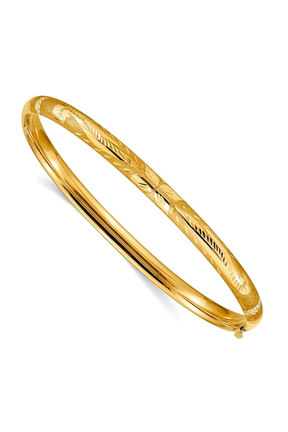 5mm 10k Solid Yellow Gold 3/16 Florentine Engraved Hinged Bangel Bracelet Link Bracelet for Women
